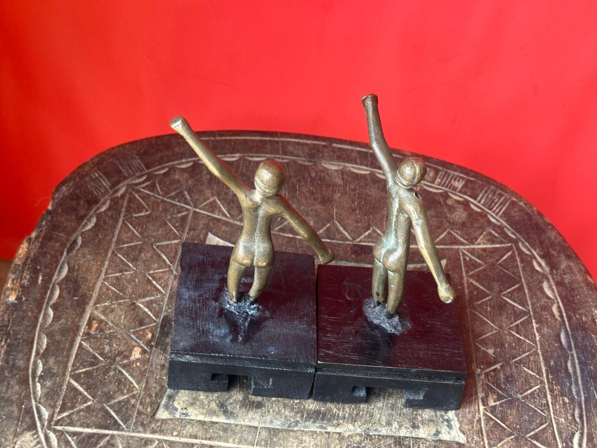 Pair Vintage African Bronze Functional Figures – Female Toggles / Counterweights