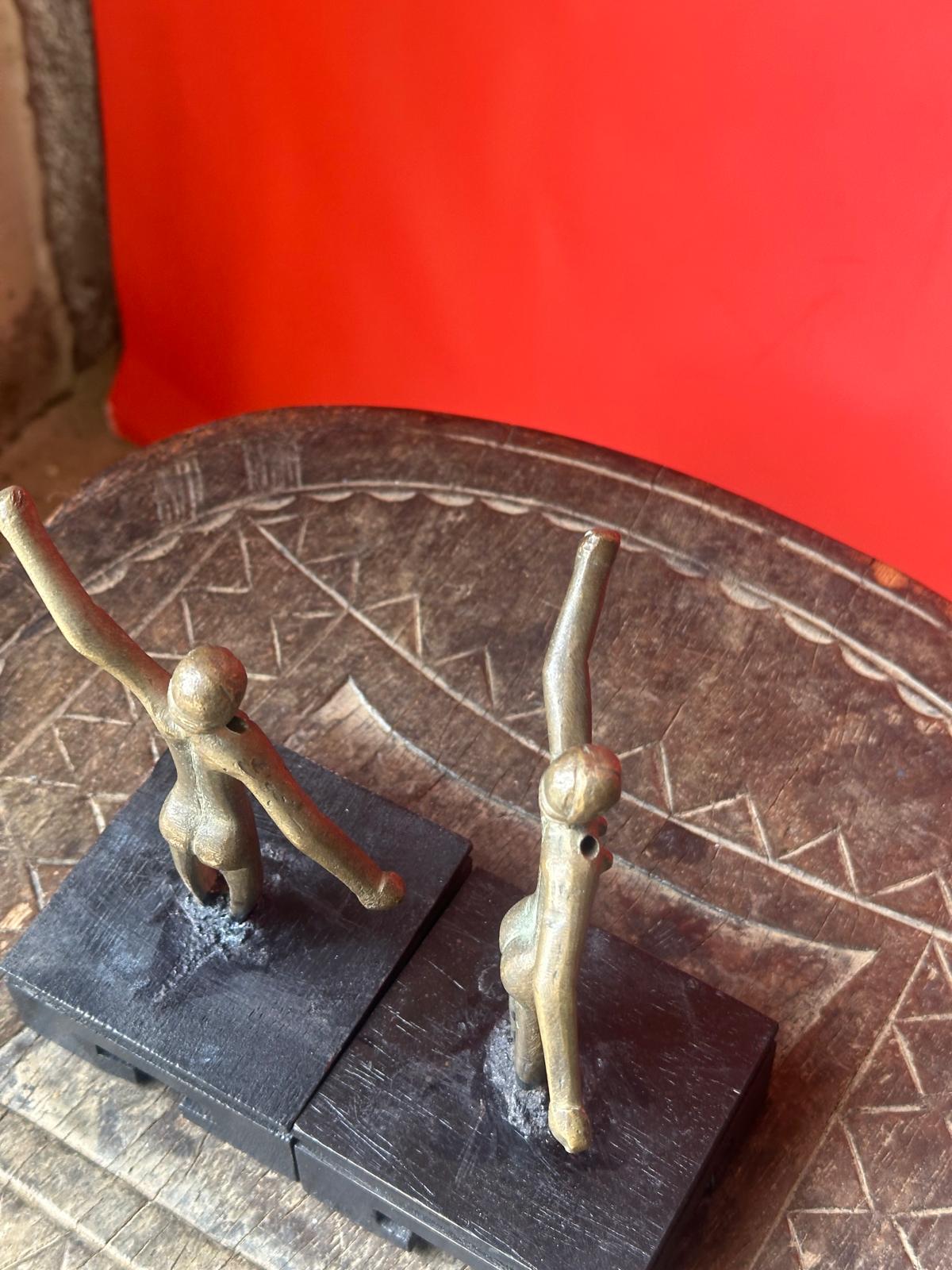 Pair Vintage African Bronze Functional Figures – Female Toggles / Counterweights