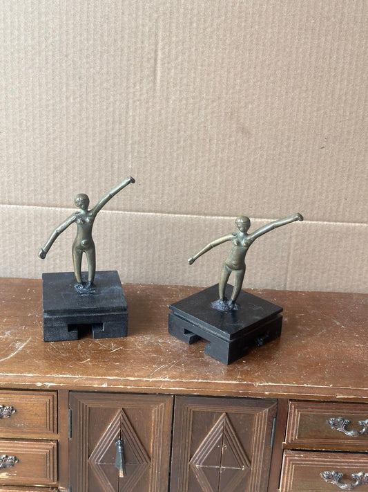 Pair Vintage African Bronze Functional Figures – Female Toggles / Counterweights