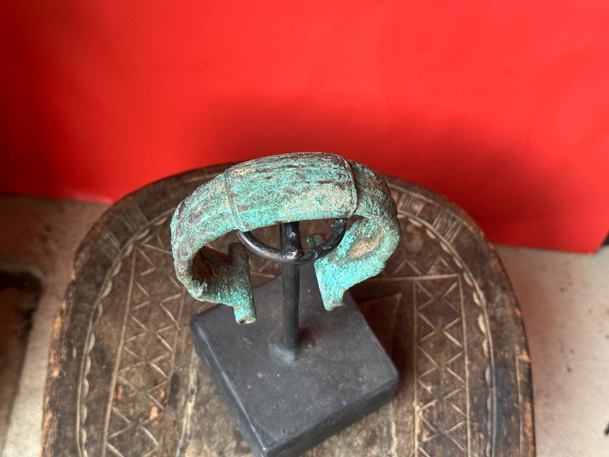 Djenne Style Bronze Cuff Bracelet – Heavy Patina Mali 4" | African Tribal Art Decor