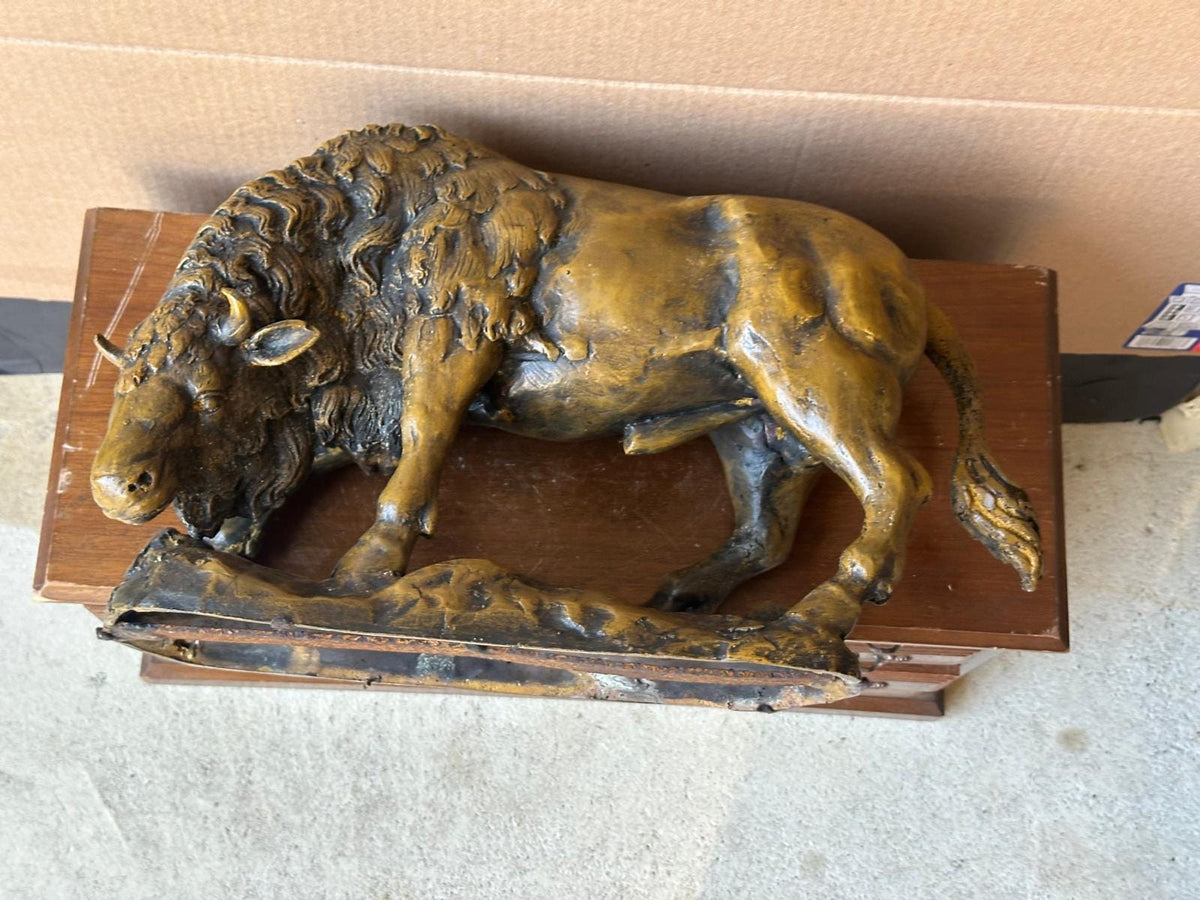 Vintage Solid Bronze American Bison Sculpture – Large 16" Heavy 12lb Western Art