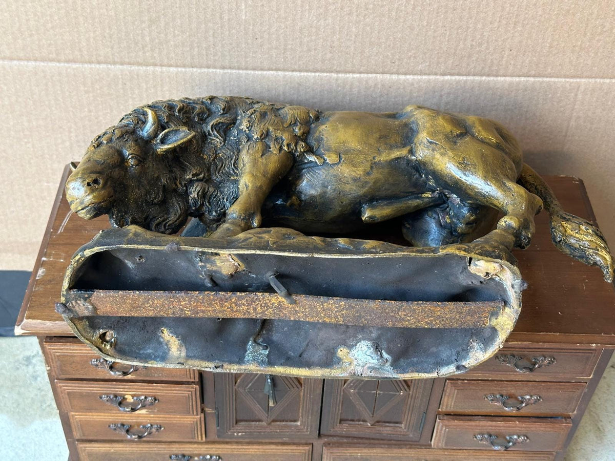 Vintage Solid Bronze American Bison Sculpture – Large 16" Heavy 12lb Western Art