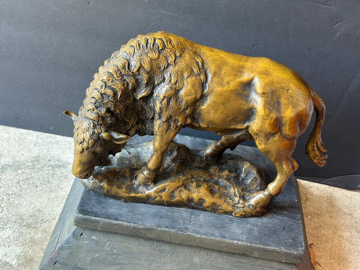 Vintage Solid Bronze American Bison Sculpture – Large 16" Heavy 12lb Western Art