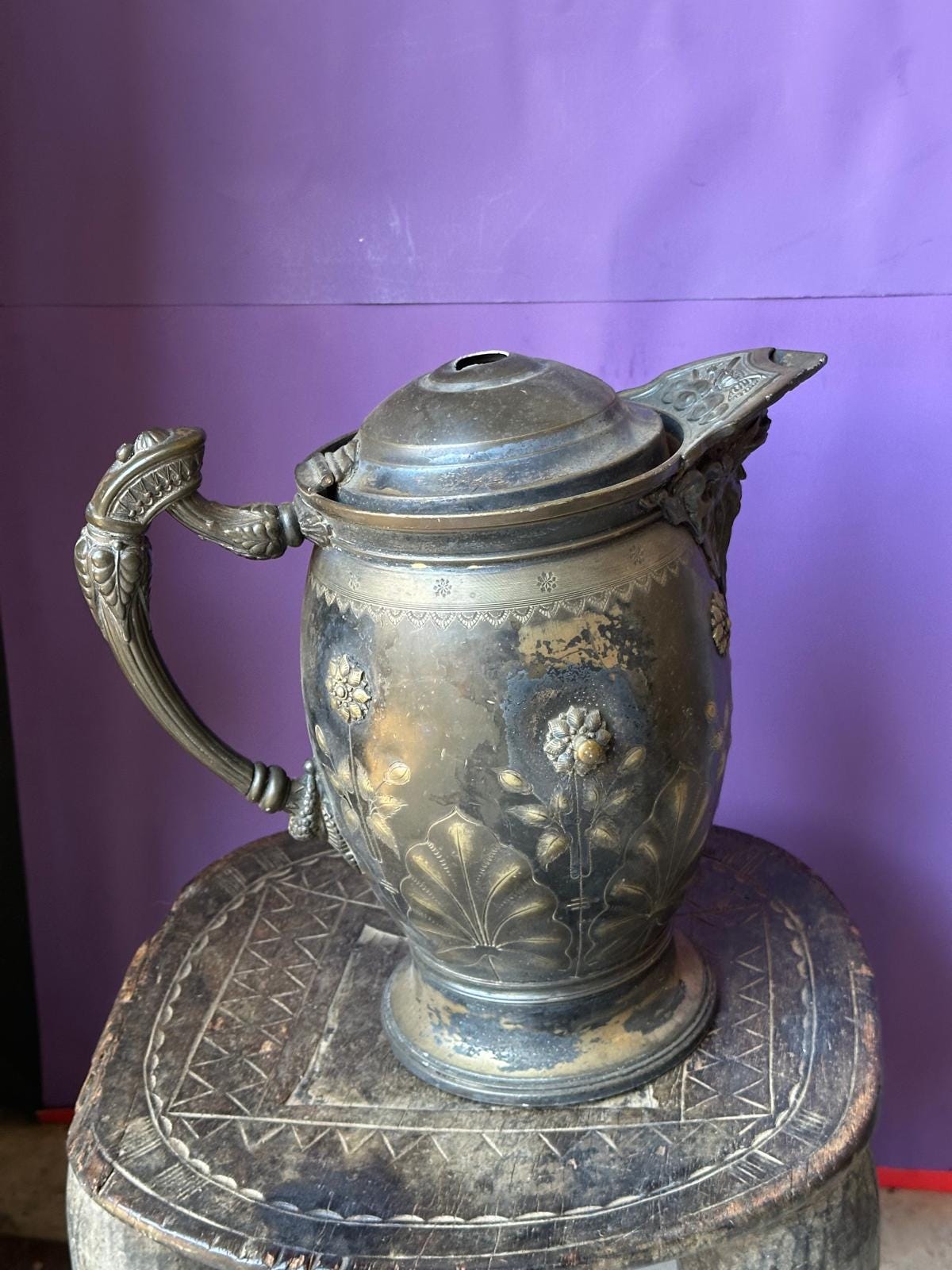 Antique Victorian Silver Plate Ice Water Pitcher – Aesthetic Floral 12"