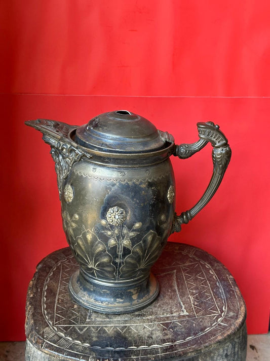 Antique Victorian Silver Plate Ice Water Pitcher – Aesthetic Floral 12"