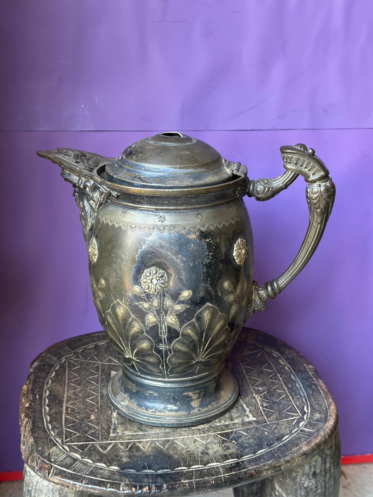 Antique Victorian Silver Plate Ice Water Pitcher – Aesthetic Floral 12"