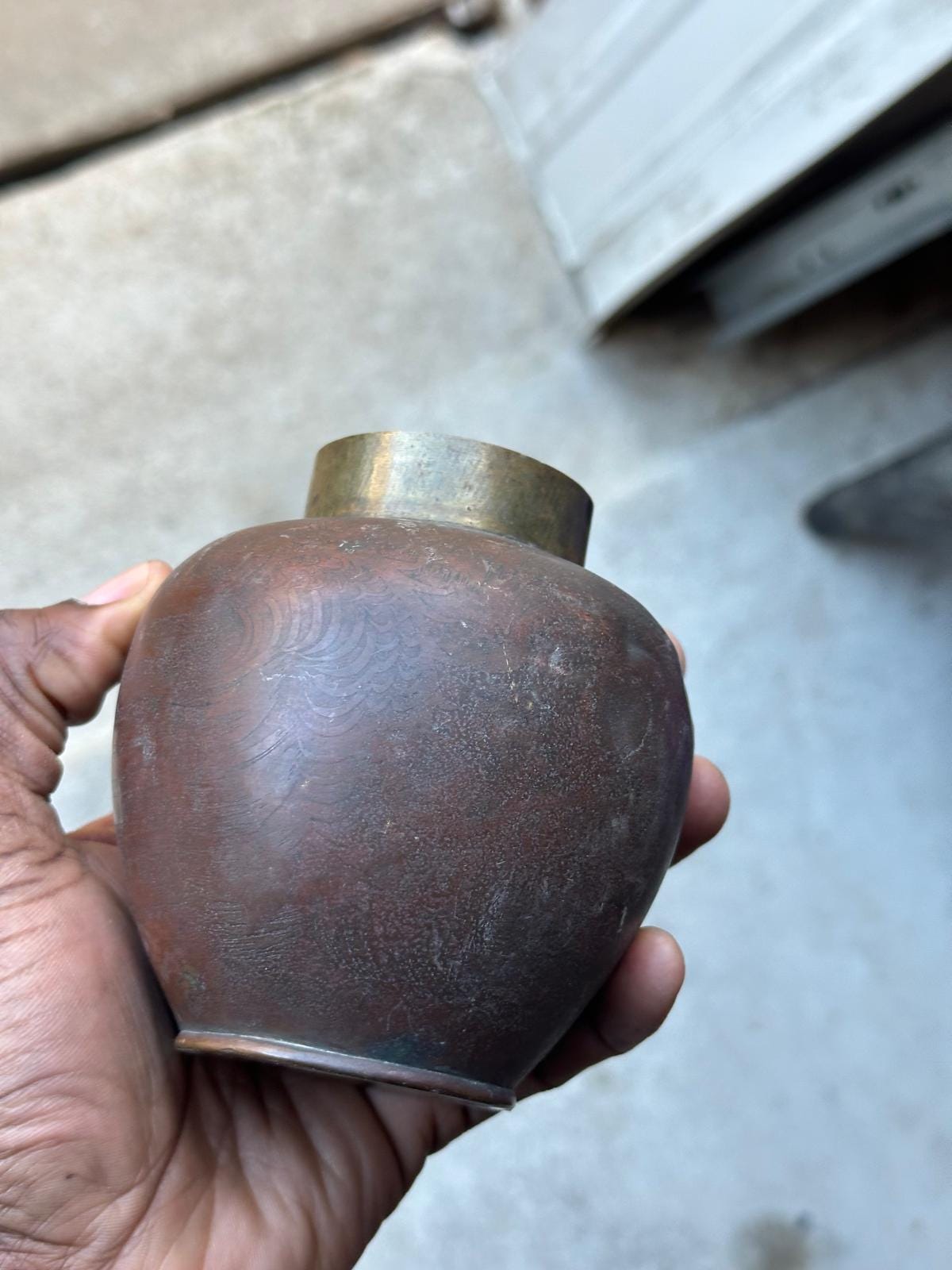 Vintage Chinese Etched Copper Brass Dragon Ginger Jar Tea Caddy Lidded Pot