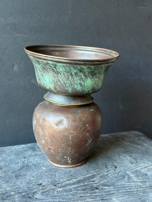 Vintage Chinese Etched Copper Brass Dragon Ginger Jar Tea Caddy Lidded Pot