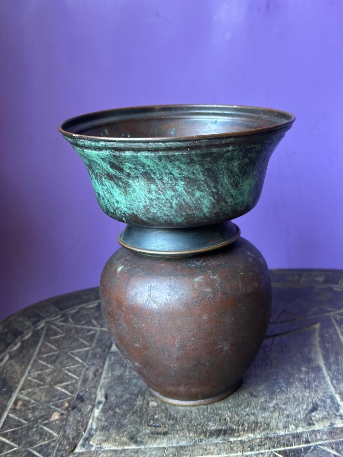 Vintage Chinese Etched Copper Brass Dragon Ginger Jar Tea Caddy Lidded Pot