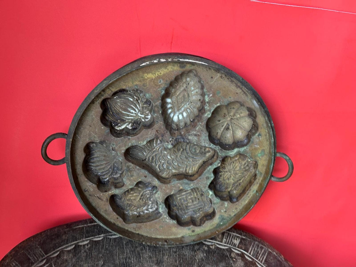 Vintage Brass Kuih Bahulu Mold Pan – Koi Fish & Floral Sponge Cake Malaysia 8.3"