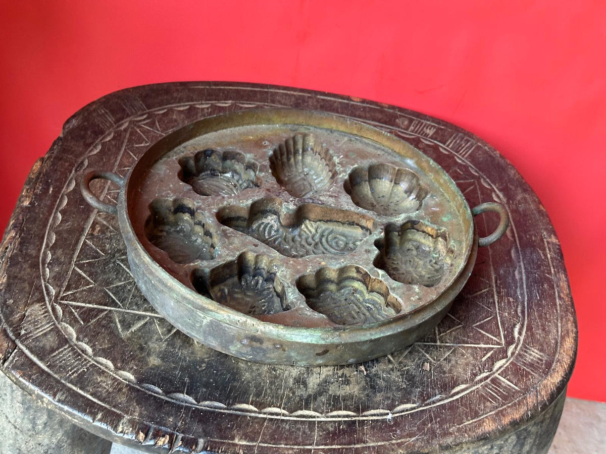 Vintage Brass Kuih Bahulu Mold Pan – Koi Fish & Floral Sponge Cake Malaysia 8.3"