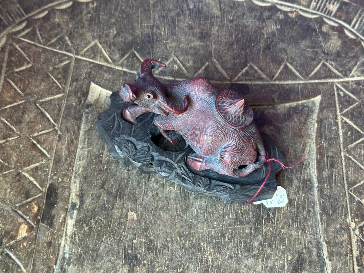 Vintage Hand Carved Rosewood Water Buffalo Figurine – Reclining w/ Stand 3.5"