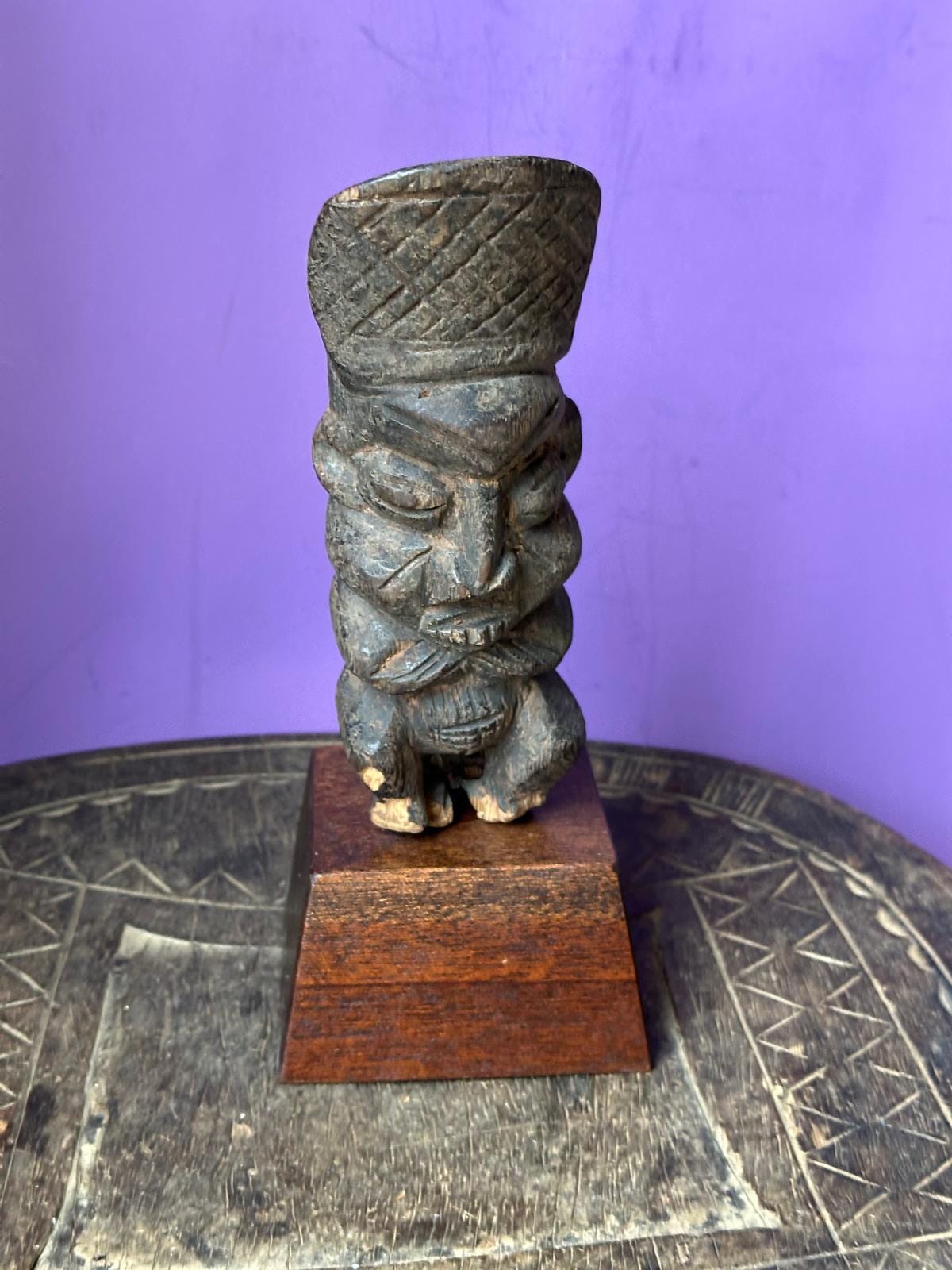 Vintage Bamileke Figural Pipe Carved Ancestral Head Cameroon African Art
