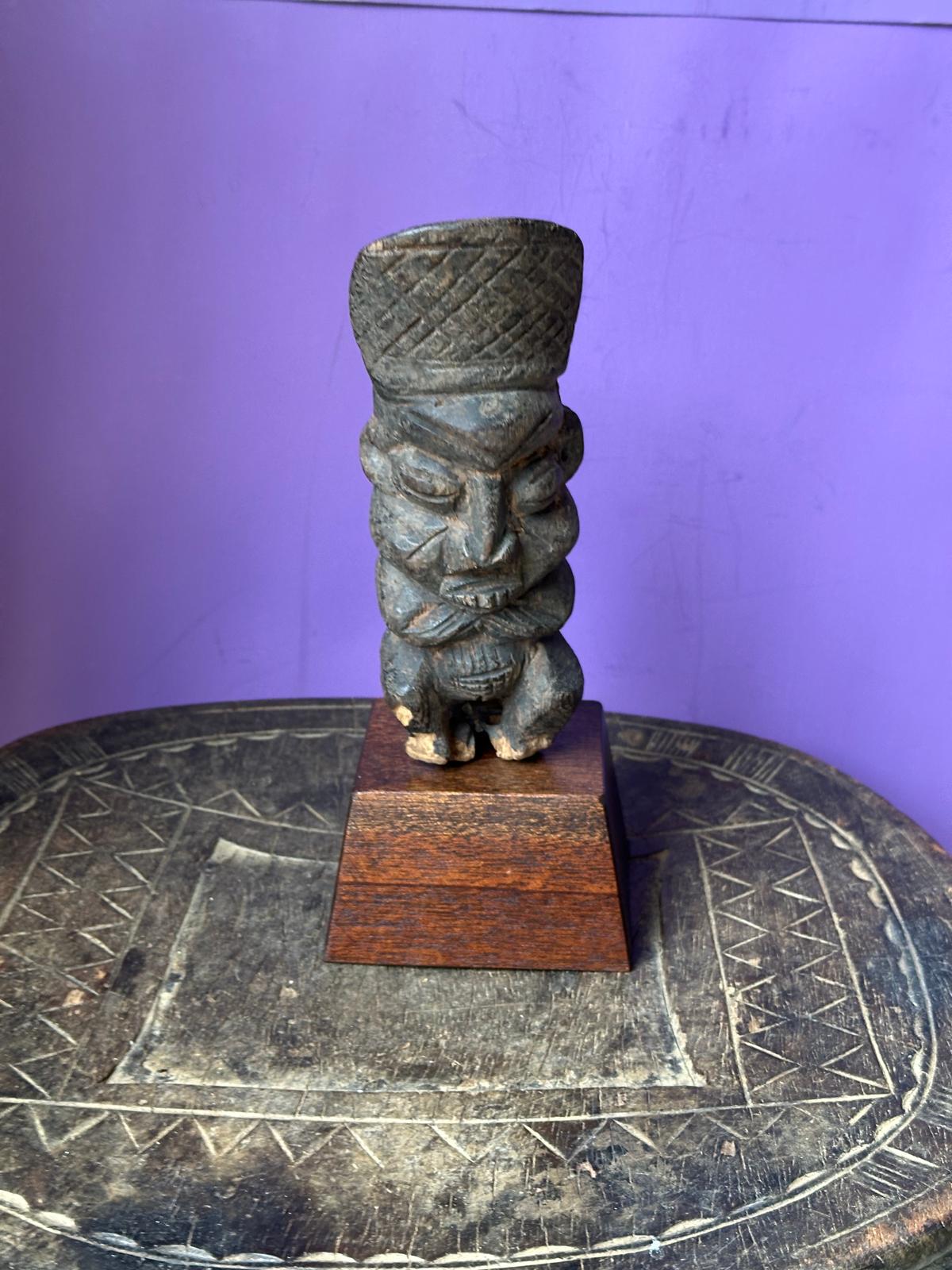 Vintage Bamileke Figural Pipe Carved Ancestral Head Cameroon African Art