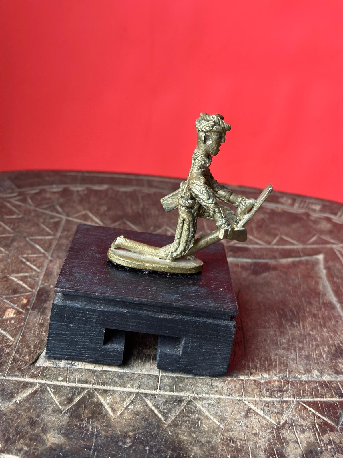Vintage African Bronze Sculpture – Kneeling Warrior with Shield 2.8"