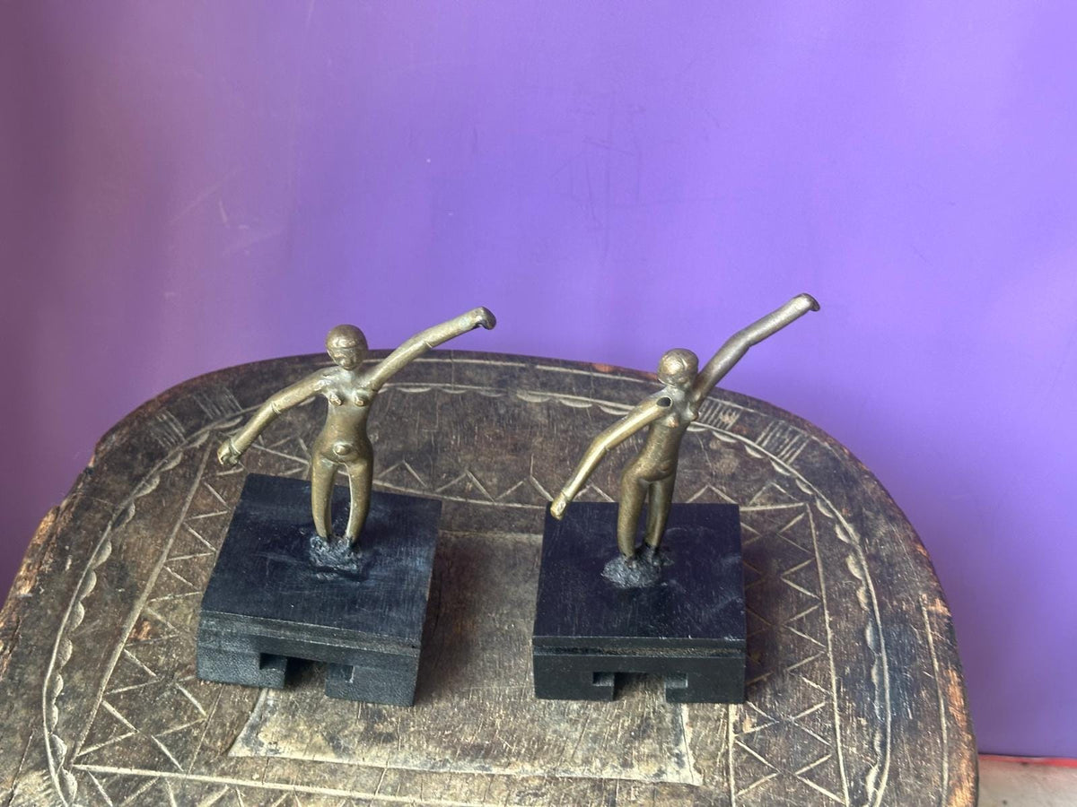 Pair Vintage African Bronze Functional Figures – Female Toggles / Counterweights