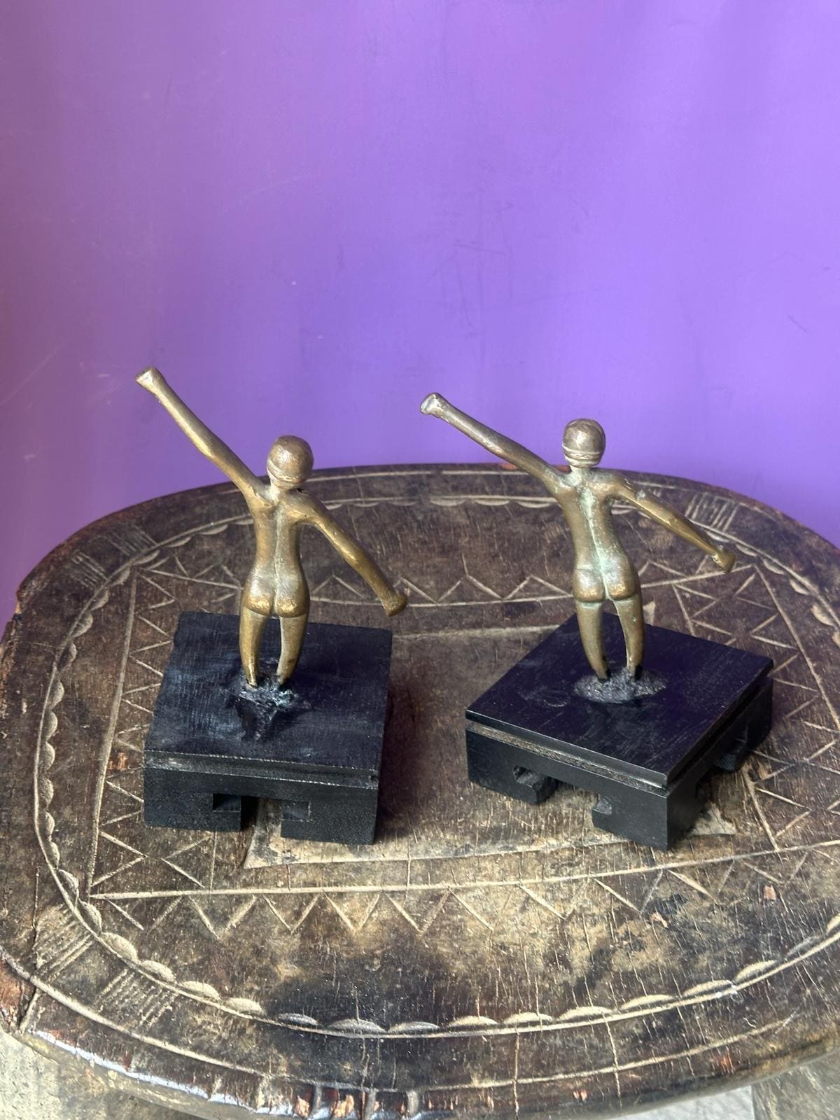 Pair Vintage African Bronze Functional Figures – Female Toggles / Counterweights