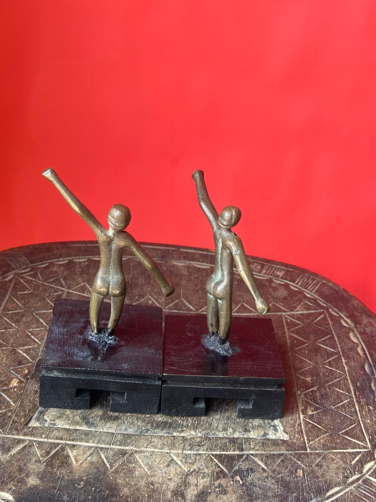 Pair Vintage African Bronze Functional Figures – Female Toggles / Counterweights