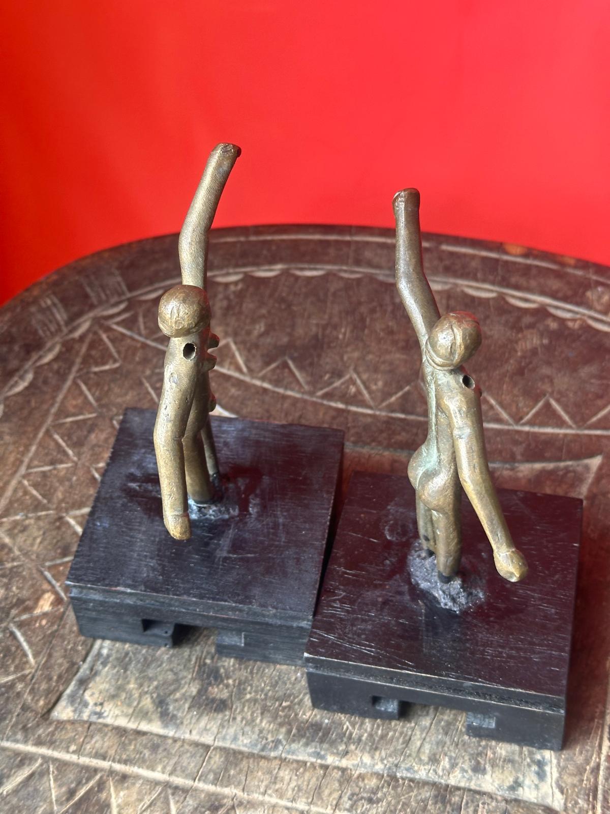Pair Vintage African Bronze Functional Figures – Female Toggles / Counterweights