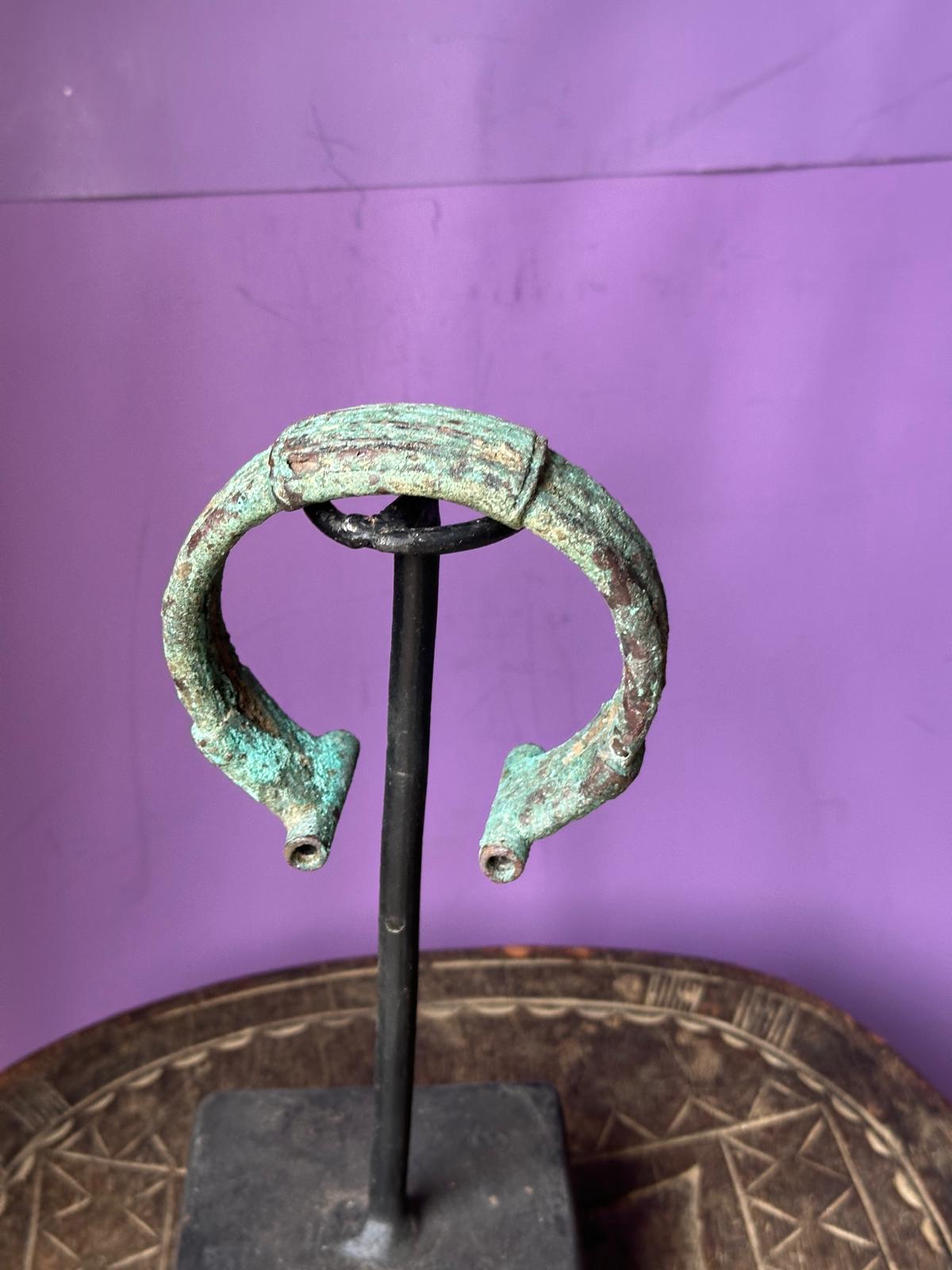 Djenne Style Bronze Cuff Bracelet – Heavy Patina Mali 4" | African Tribal Art Decor