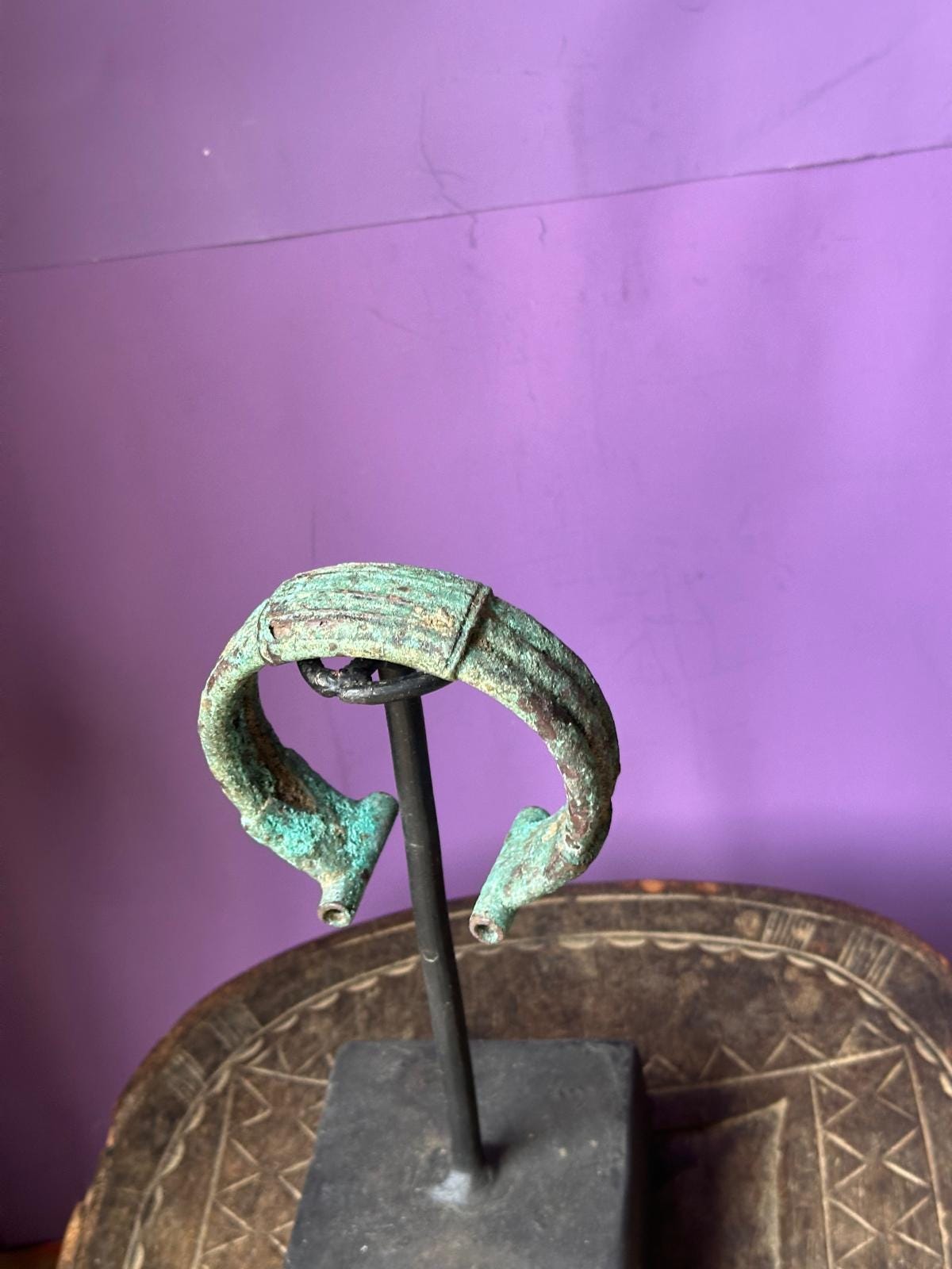 Djenne Style Bronze Cuff Bracelet – Heavy Patina Mali 4" | African Tribal Art Decor
