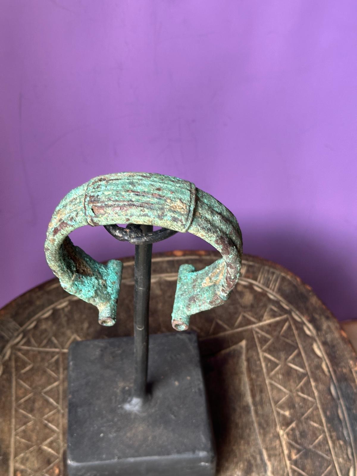 Djenne Style Bronze Cuff Bracelet – Heavy Patina Mali 4" | African Tribal Art Decor