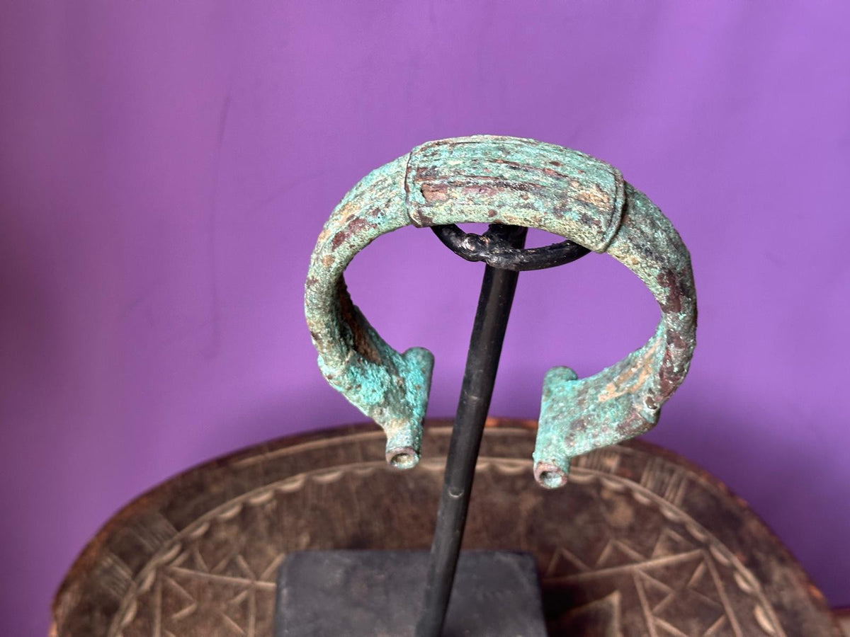 Djenne Style Bronze Cuff Bracelet – Heavy Patina Mali 4" | African Tribal Art Decor