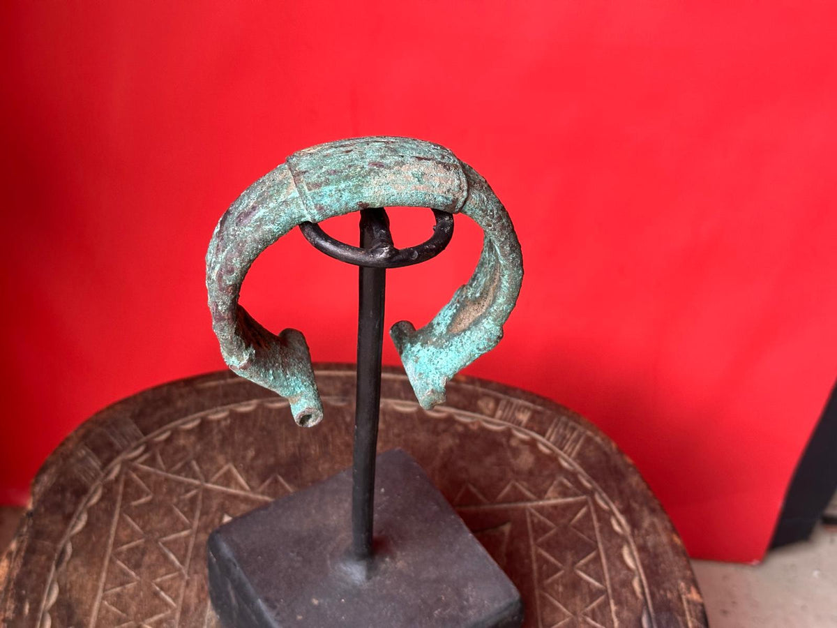Djenne Style Bronze Cuff Bracelet – Heavy Patina Mali 4" | African Tribal Art Decor