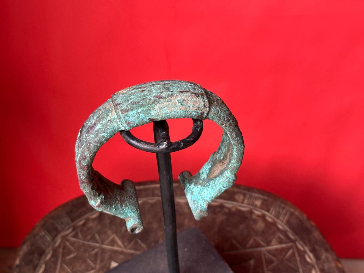 Djenne Style Bronze Cuff Bracelet – Heavy Patina Mali 4" | African Tribal Art Decor