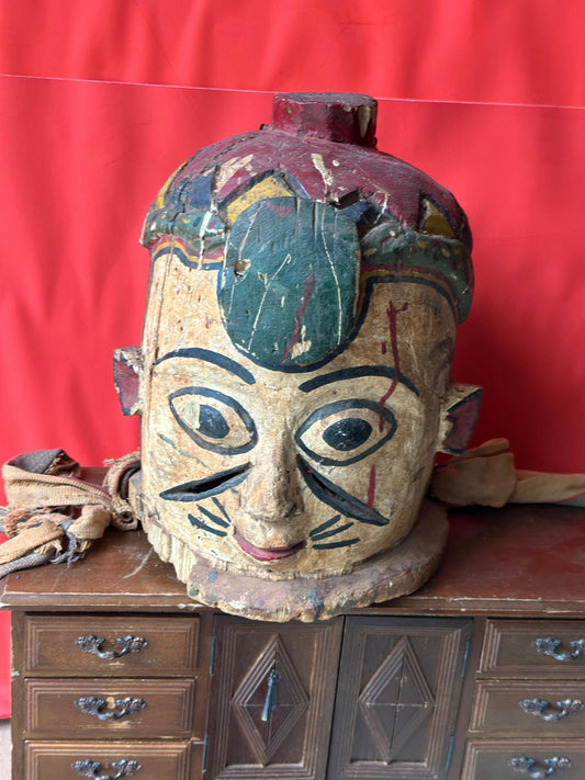 Igala Masquerade Helmet Mask Painted Carved Wood Nigerian Tribal Art Crest 12"
