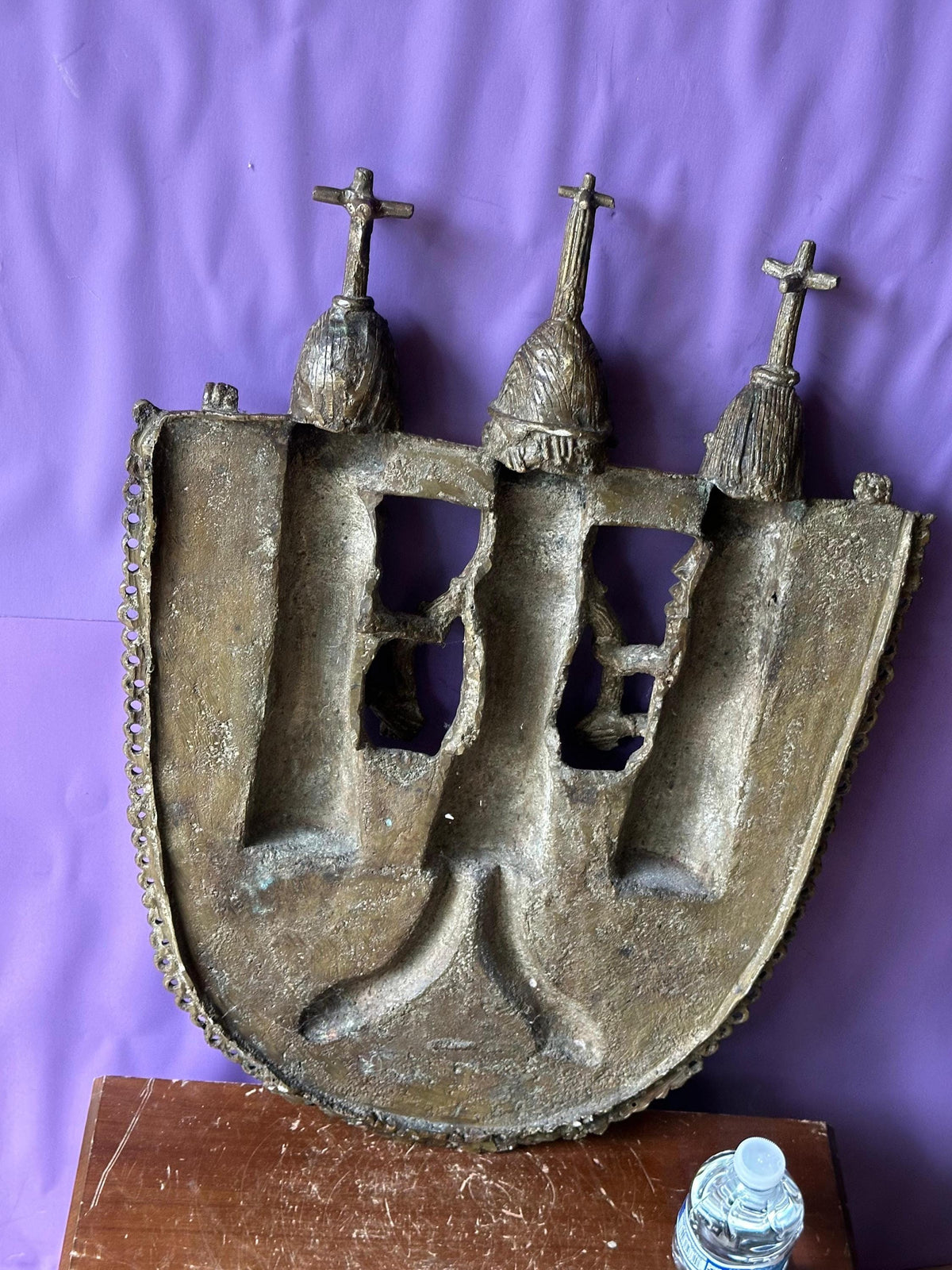 Huge 22" Benin Bronze Plaque | Oba with Mudfish Legs | African Wall Art Nigeria