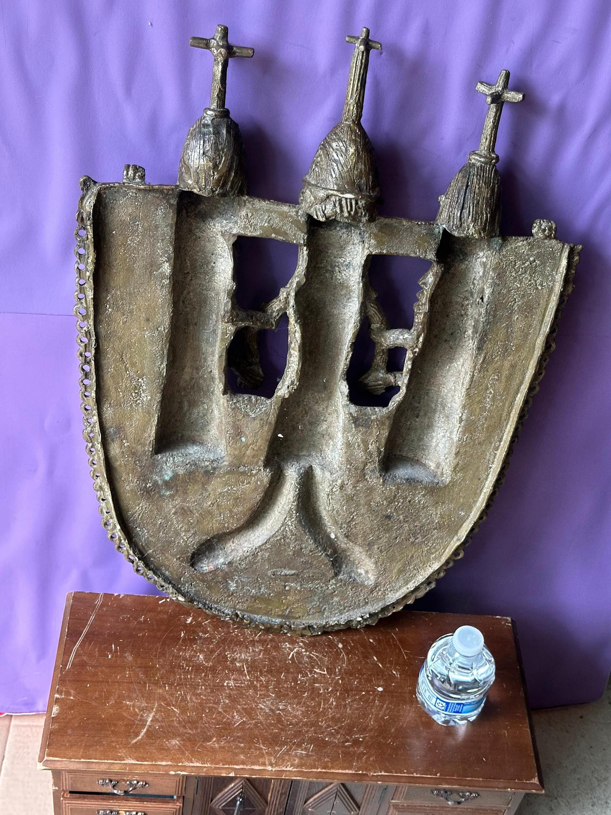 Huge 22" Benin Bronze Plaque | Oba with Mudfish Legs | African Wall Art Nigeria