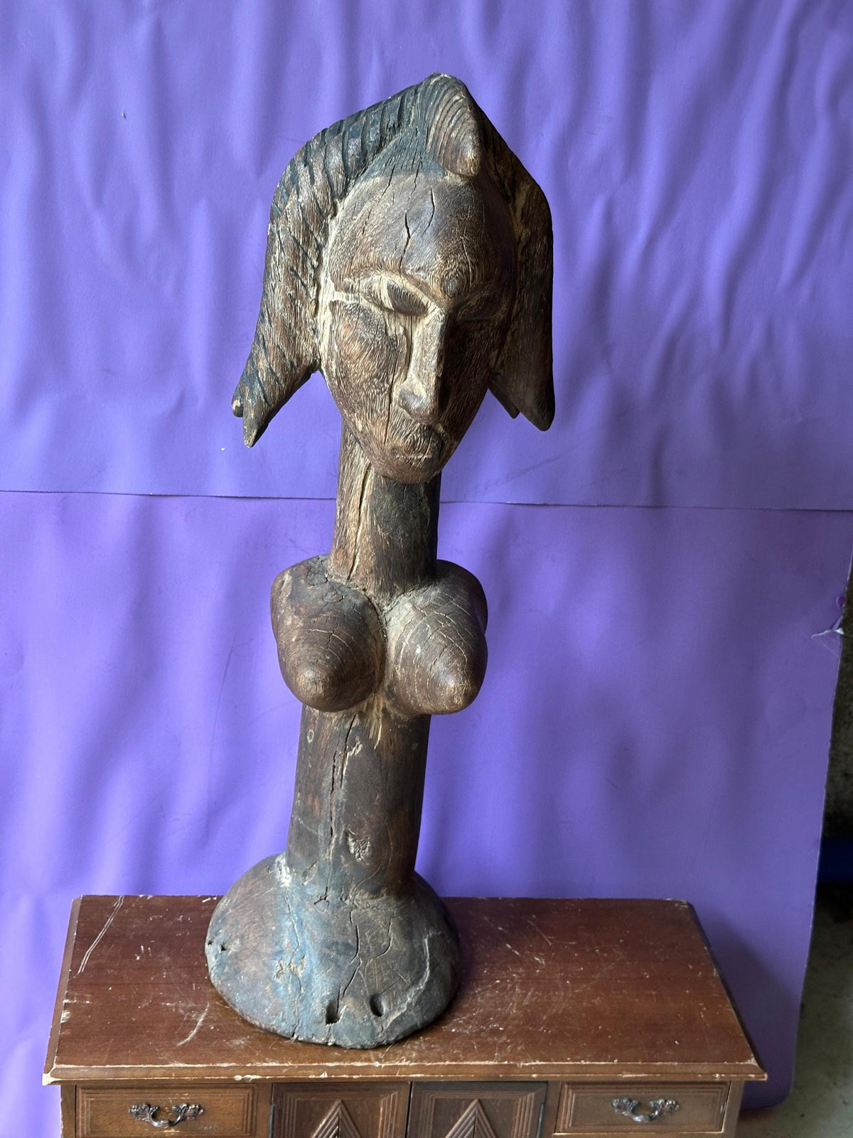 Vintage 22" Bozo Fertility Figure | Mali African Carved Wood Dancing Doll Statue