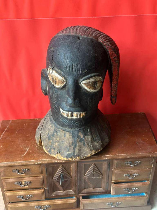 Vintage 18" Yoruba Egungun Headdress | Nigerian Carved Wood Mask | Tribal Art
