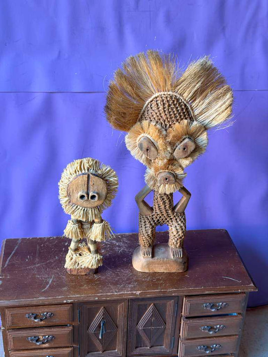 Set of 2 Pende Minganji Spirit Dancer Raffia Dolls