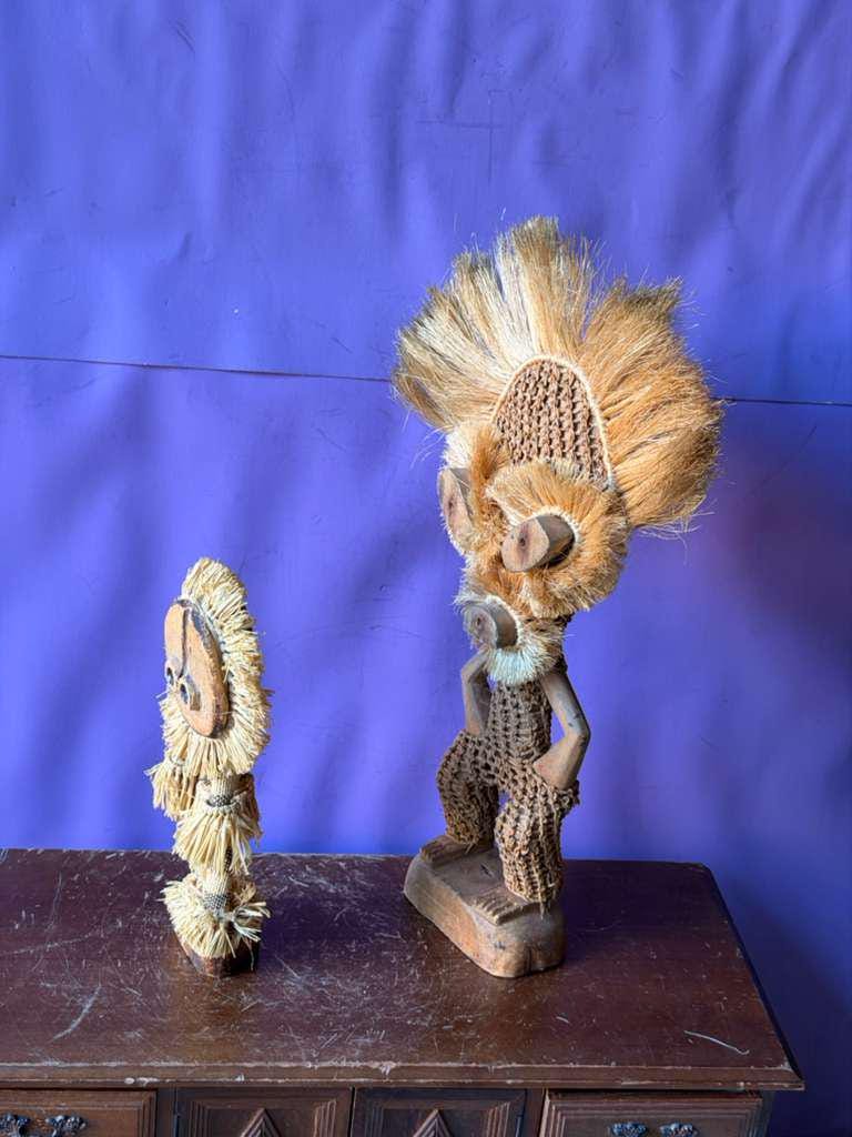 Set of 2 Pende Minganji Spirit Dancer Raffia Dolls