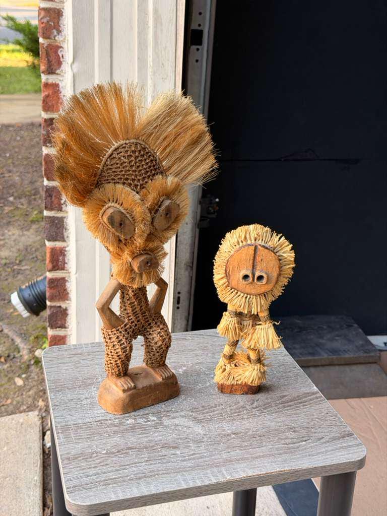 Set of 2 Pende Minganji Spirit Dancer Raffia Dolls