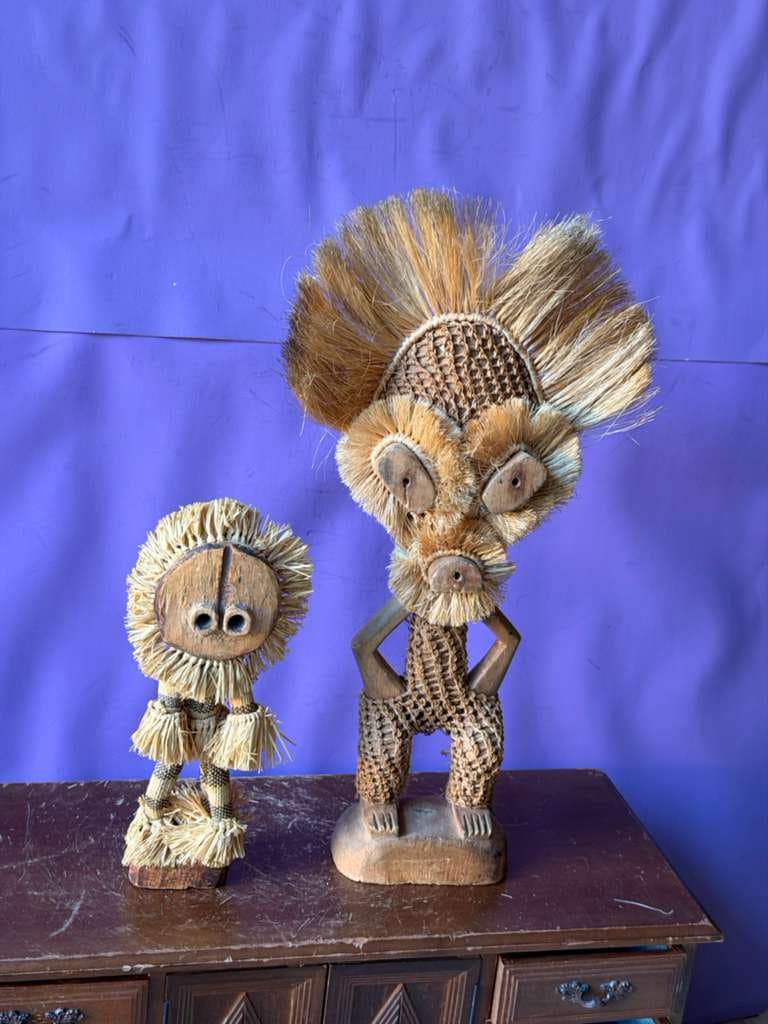 Set of 2 Pende Minganji Spirit Dancer Raffia Dolls