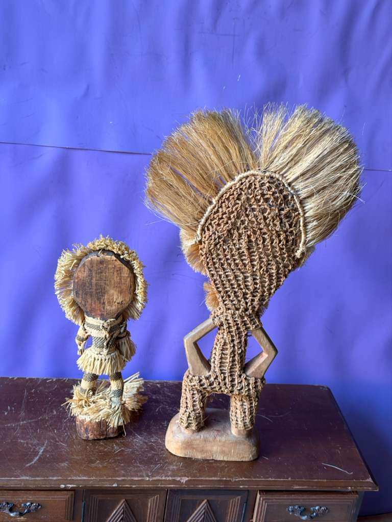 Set of 2 Pende Minganji Spirit Dancer Raffia Dolls