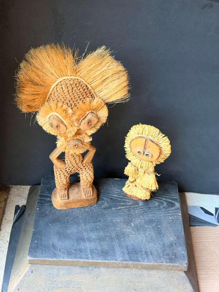 Set of 2 Pende Minganji Spirit Dancer Raffia Dolls
