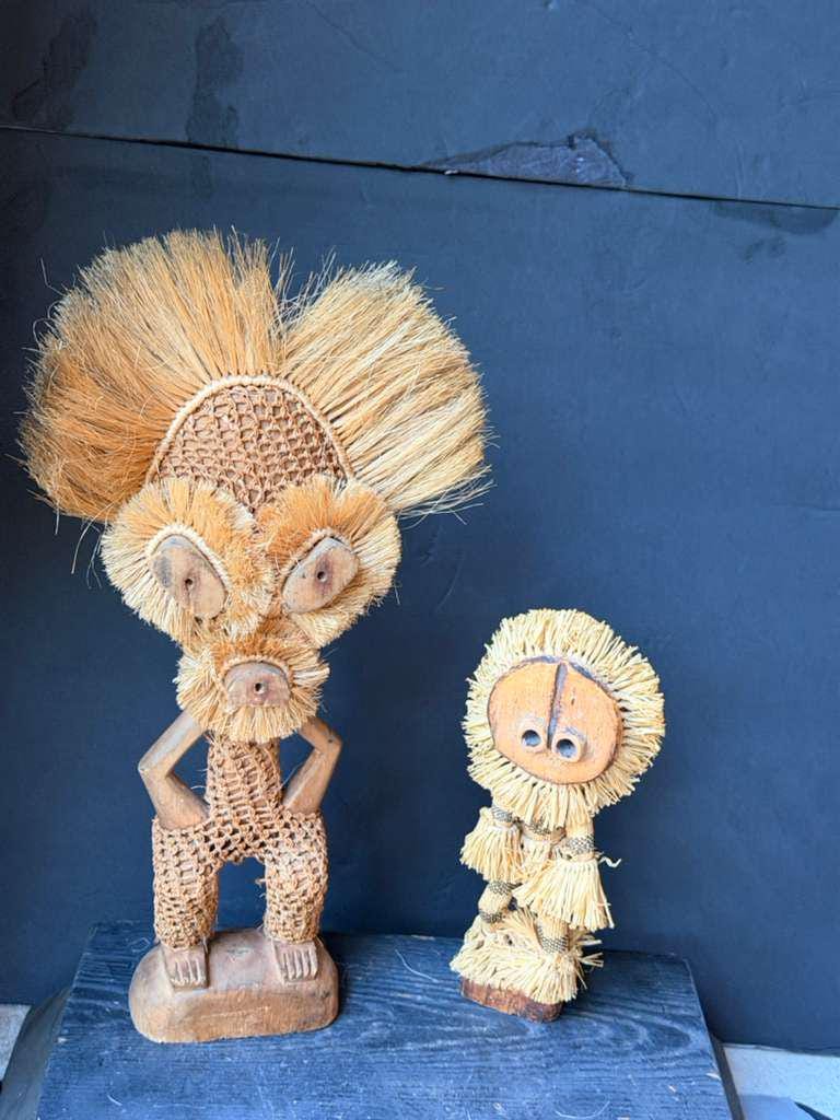 Set of 2 Pende Minganji Spirit Dancer Raffia Dolls