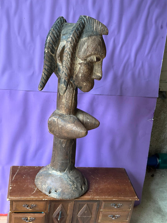 Vintage 22" Bozo Fertility Figure | Mali African Carved Wood Dancing Doll Statue