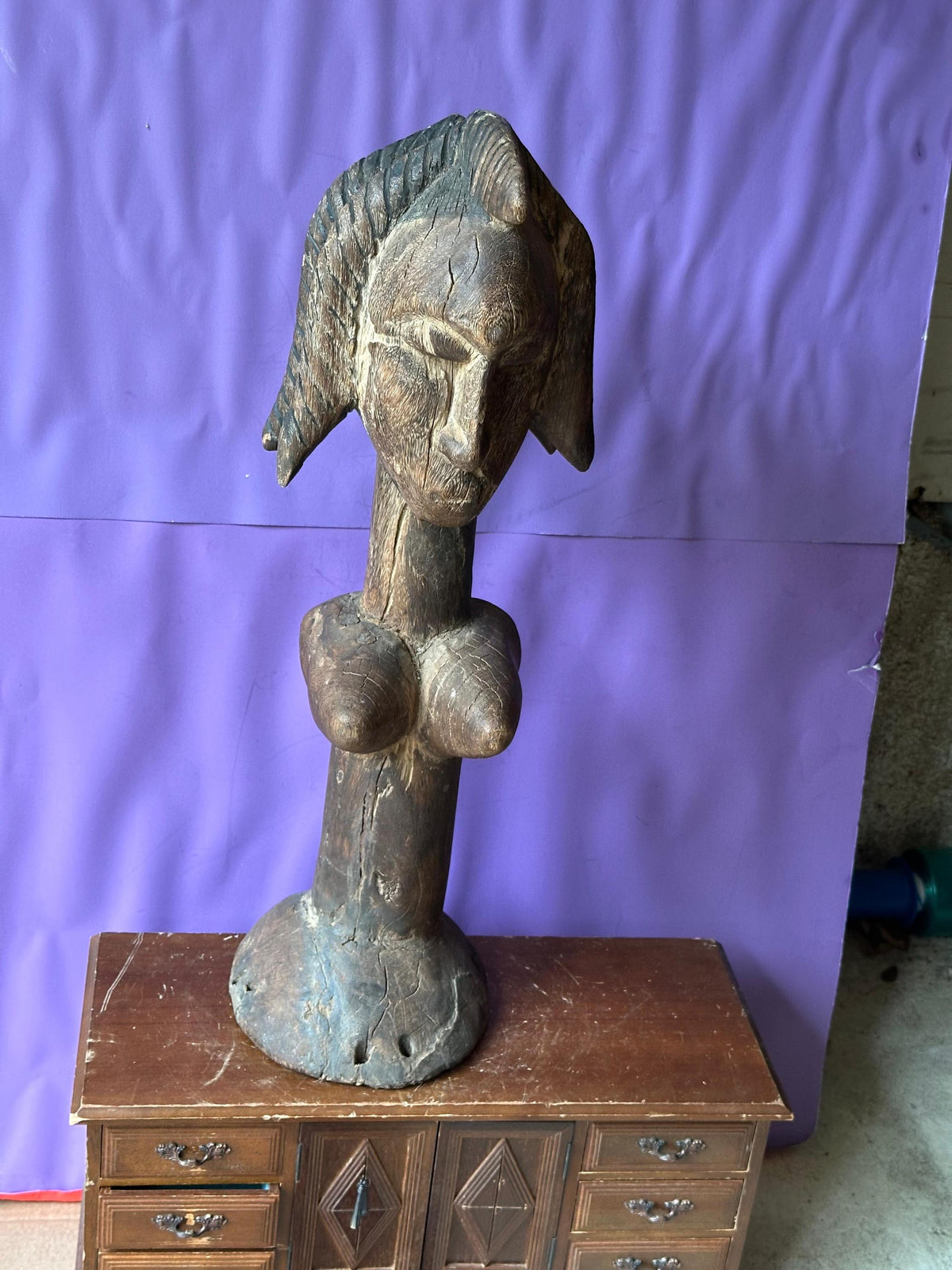 Vintage 22" Bozo Fertility Figure | Mali African Carved Wood Dancing Doll Statue