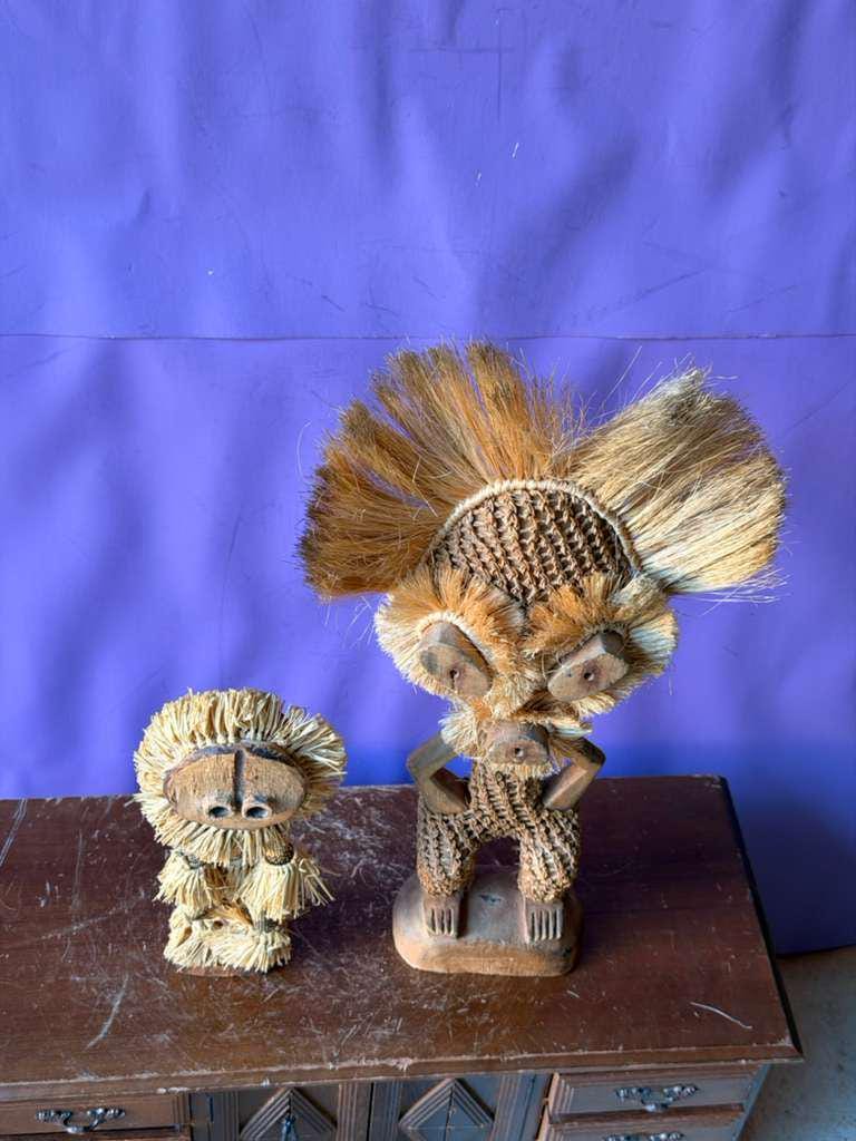 Set of 2 Pende Minganji Spirit Dancer Raffia Dolls