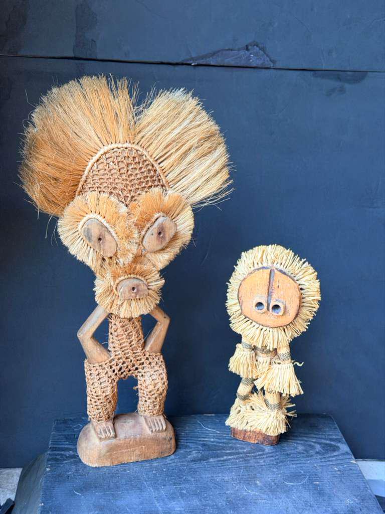 Set of 2 Pende Minganji Spirit Dancer Raffia Dolls