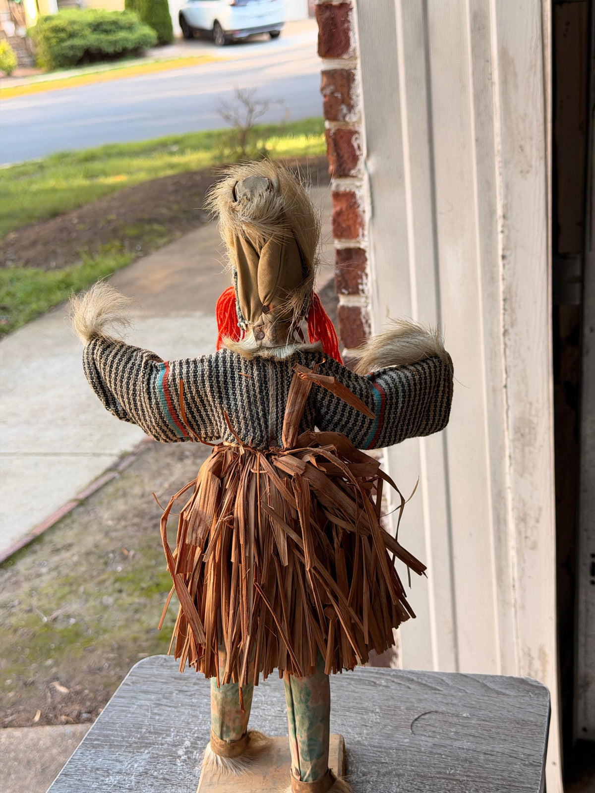 Vintage African Zaouli Dance Doll Guro Baule Cote d'Ivoire Wood Raffia 15"