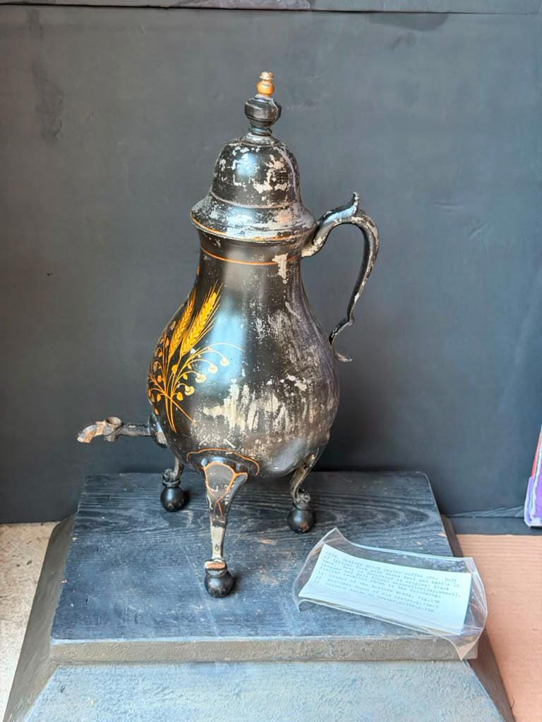 Antique 18th Century Dutch Japanned Pewter Coffee Urn (Kraantjeskan) 15"