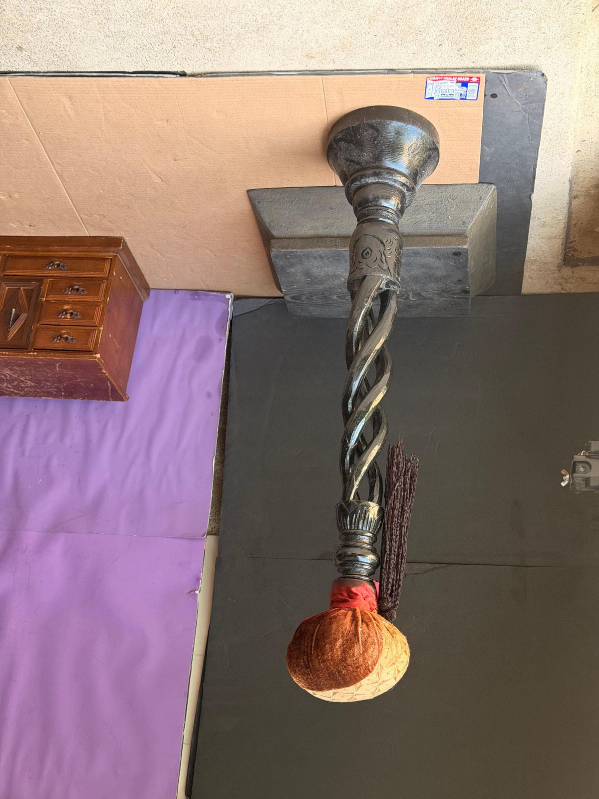 Vintage Millinery Hat Stand 32" Black Barley Twist Wood Wig Display Pedestal