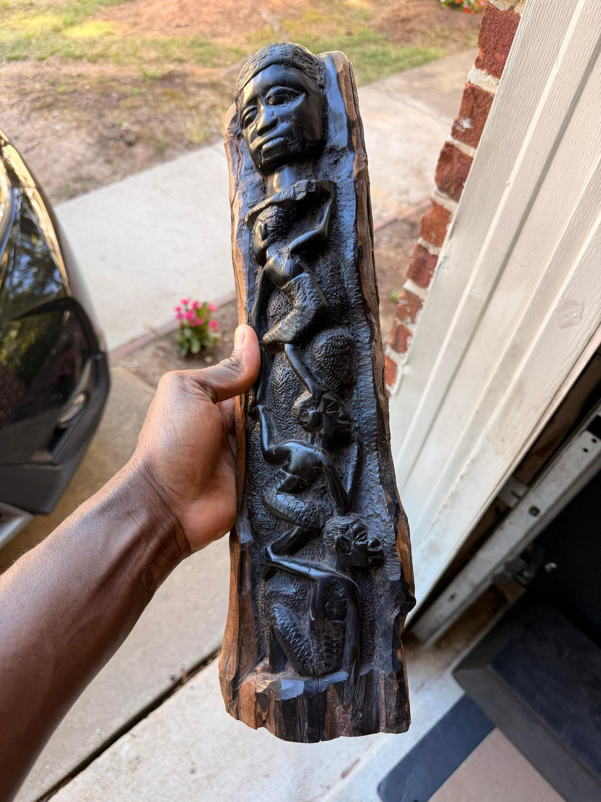 Large Vintage African Ebony Wood Carving Hand Carved Tribal Tree of Life 17"