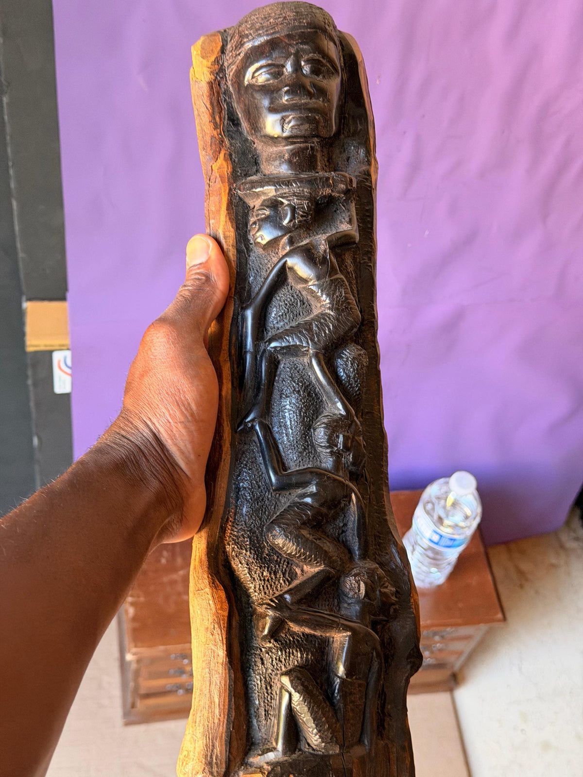Large Vintage African Ebony Wood Carving Hand Carved Tribal Tree of Life 17"